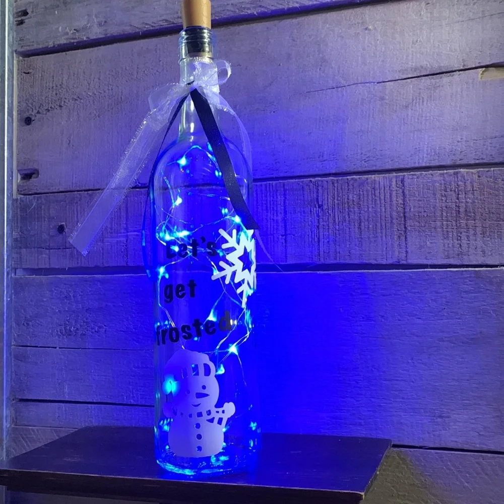 ‘Let’s Get Frosted’ Wine bottle lantern